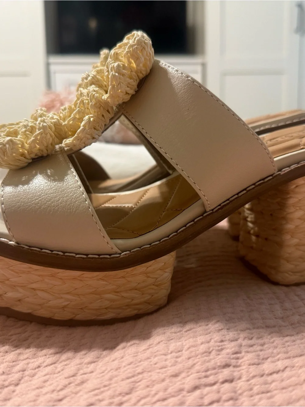 Kelsi Dagger Cream Braided-Accent Platform Sandals size 8.5